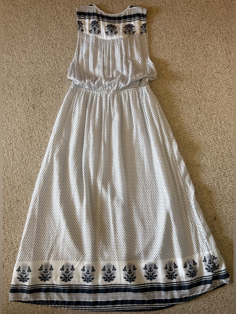 Lucky Brand Peasant-Style Polka-Dot Dress w Decorative Border & Elastic Waist(S) - Picture 13 of 15